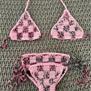 Pink and Gray Crochet Bikini Set